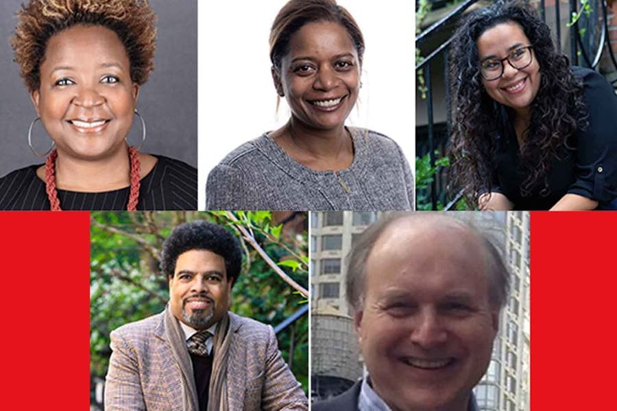 Headshots of five New School faculty members.