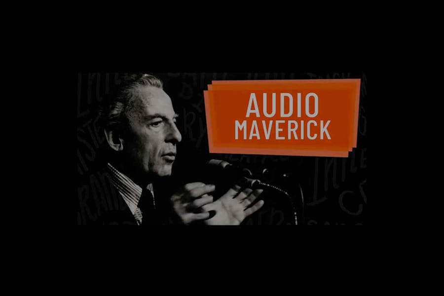 Episode masthead with title, "Audio Maverick," and photo of Himan Brown in profile, speaking into a microphone.