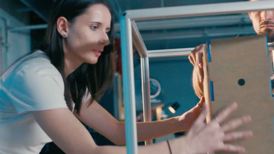 Noemi Florea works on the structural design of her water generating product.