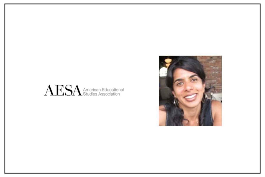 Headshot of Ujju Aggarwal next to AESA's textual logo.