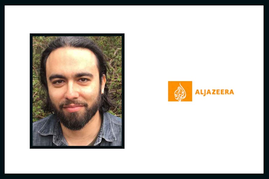 Headshot of Val Vinokur next to masthead of Al Jazeera