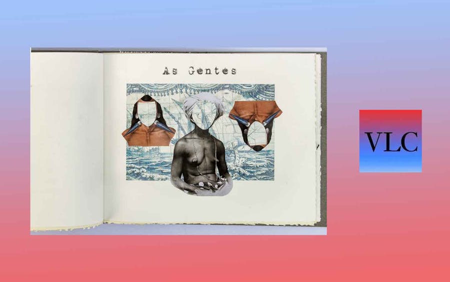 The image, a page from an art piece, is a collage titled As Gentes (The Peoples), by the Brazilian artist Rosana Paulino. 