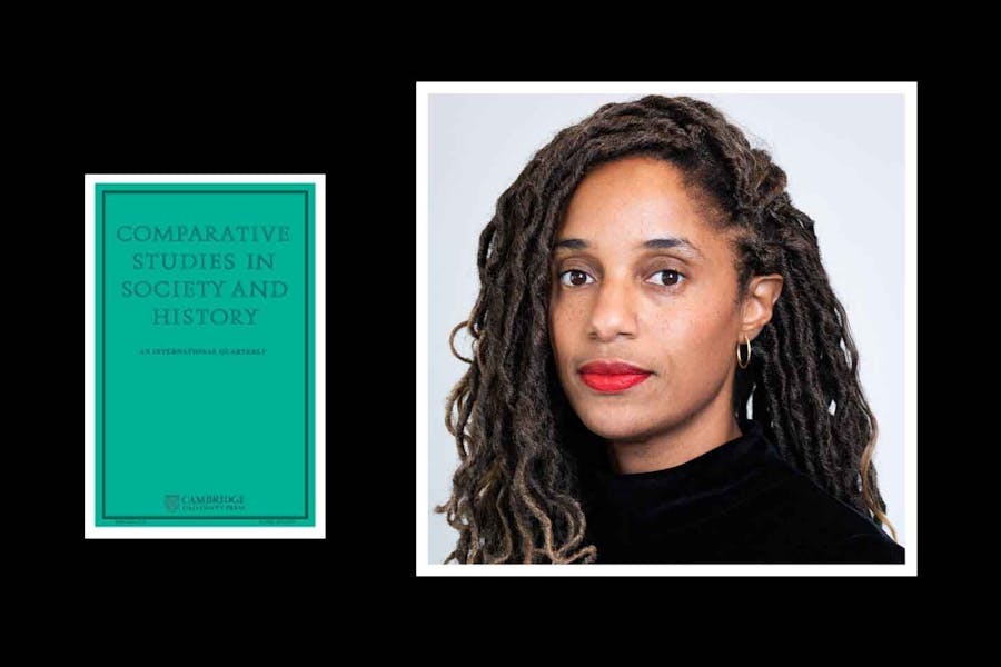 Cover of the journal, Comparative Studies in Society and History, next to headshot of Cresa Pugh