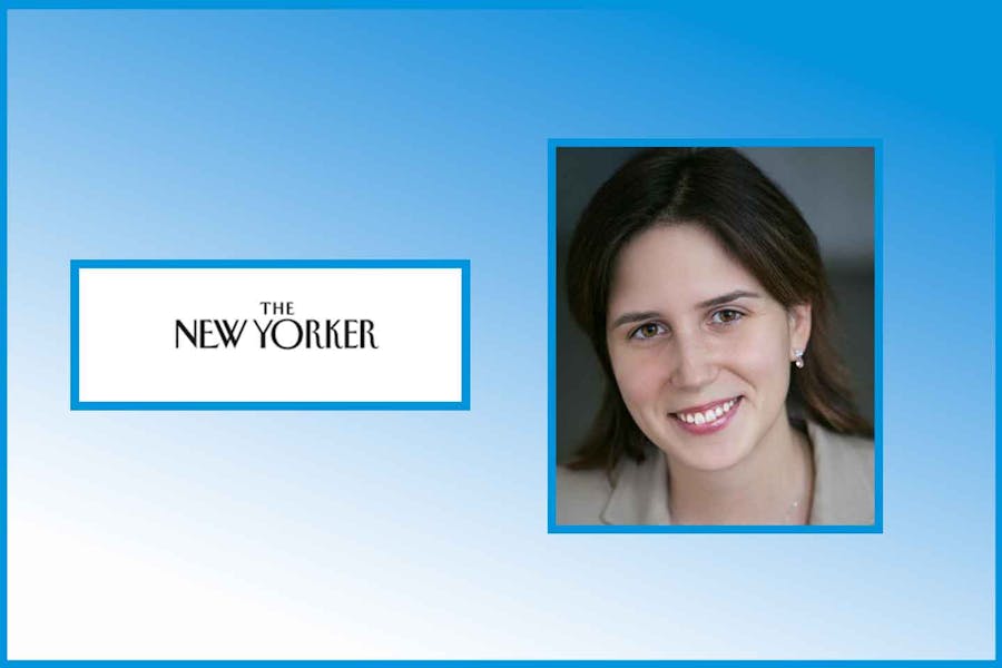 Headshot of Julia Sonnevend next to text masthead of the New Yorker