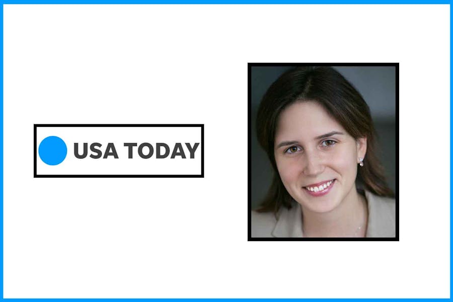 Headshot of Julia Sonnevend next to masthead of USA Today