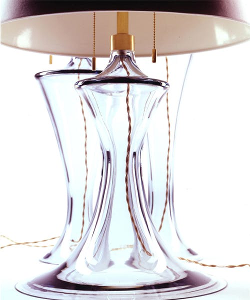 A table lamp made of hand-blown Murano glass.