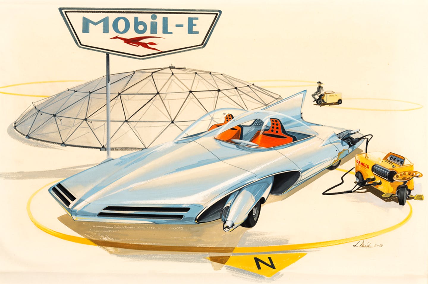 A 1959 illustration of an electric car from the Detroit Institute of Arts.