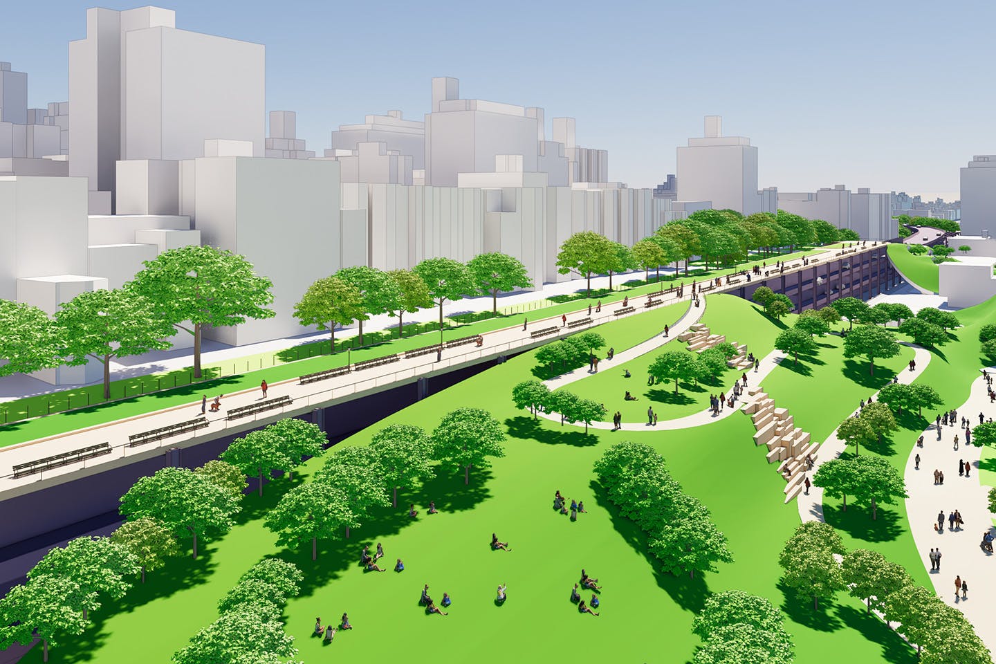 Velosa’s redesign of the Brooklyn-Queens Expressway’s path through Brooklyn Heights.
