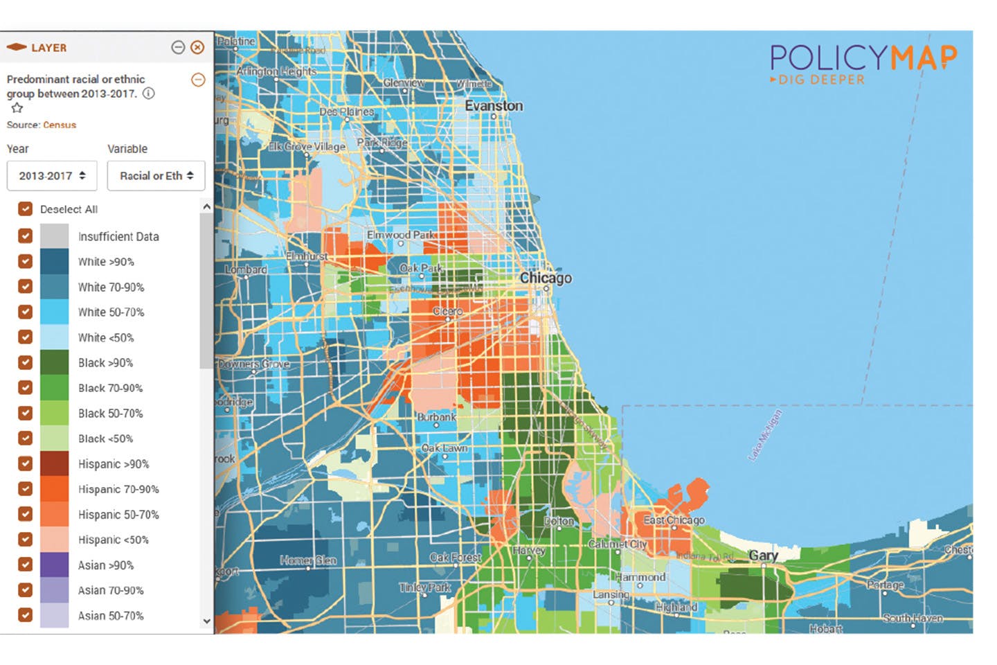 A detailed, graphic policy map depicting health disparities between urban populations.