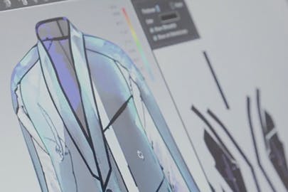Digital drawing of a white and grey suit coat.