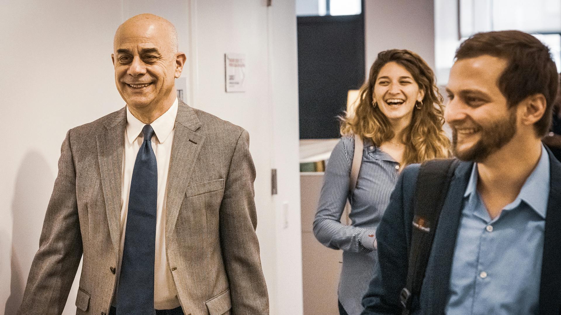 Will Milberg walks with students