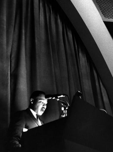 Dr. Martin Luther King, Jr. gives a speech at The New School in 1964