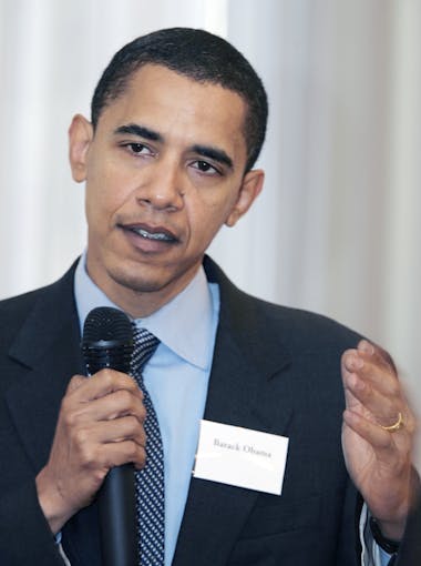 Newly-elected senator Barack Obama speaks at The New School in 2004